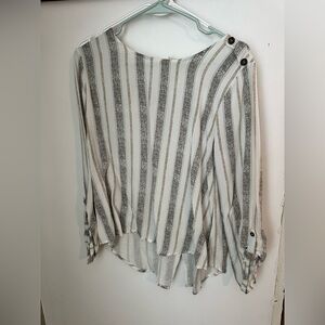 Sweet Wanderer Black and White Striped Blouse with Button Accents